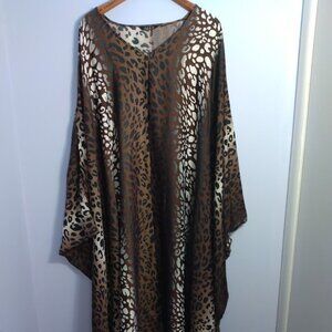 IMAN Global Chic Woven Satin Caftan Beach Cover Brown/Black Animal Print M/L